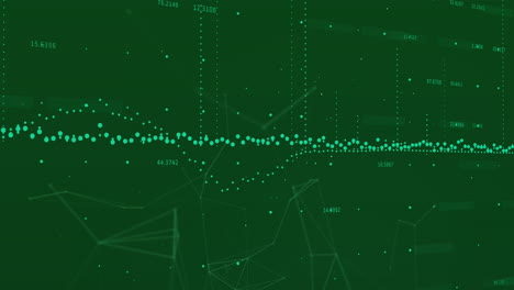 animation of data processing and network of connections against green background