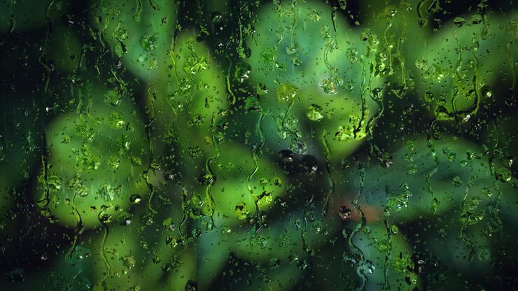 4k loop animation background of rain drops falling with green screen slow rain thunder speedy night