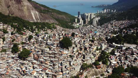 aerial view rotating away from the rocinha slum, the largest favela in rio de janeiro, brazil