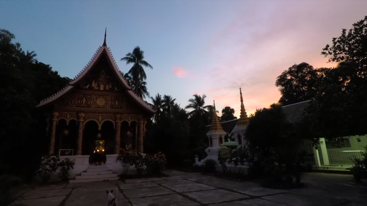 Sunset at a Buddhist Temple in Laos