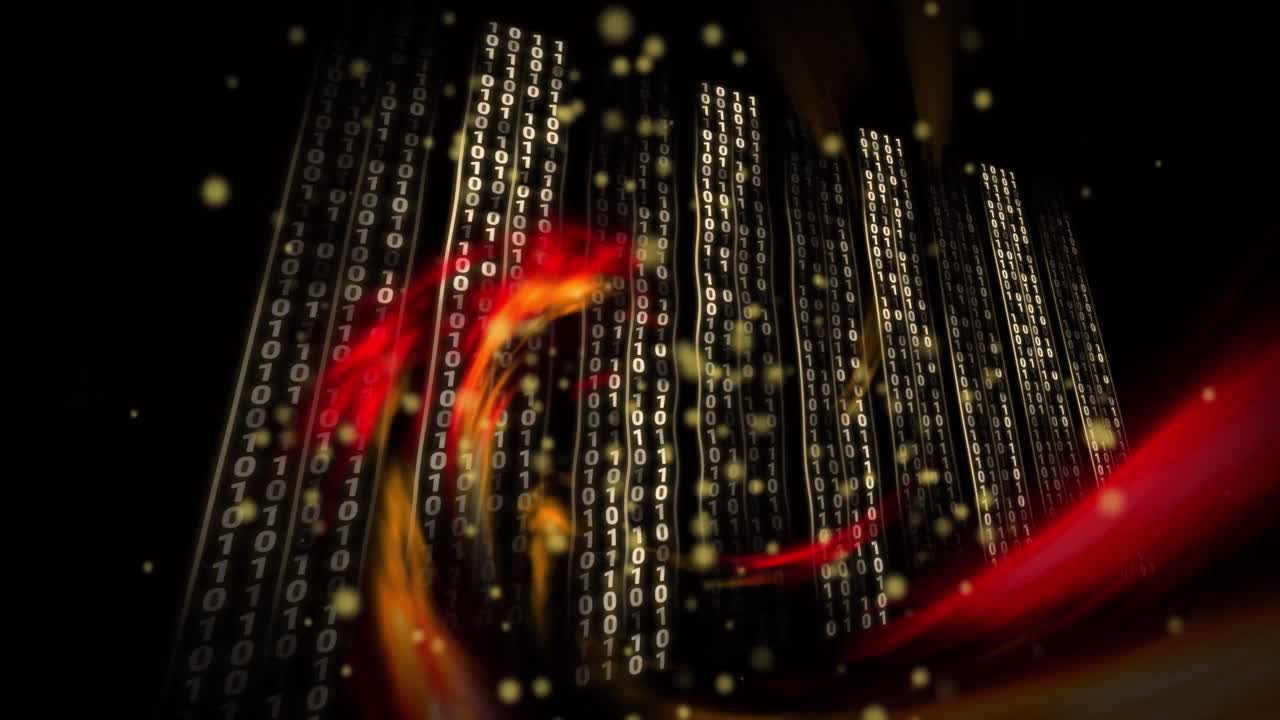 검은색 배경의 데이터 처리에 대한 빛의 흔적의 애니메이션