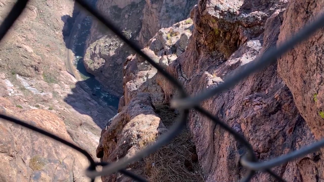 Arkansas River Grand Canyon, Royal Gorge rocky abyss through wire mesh