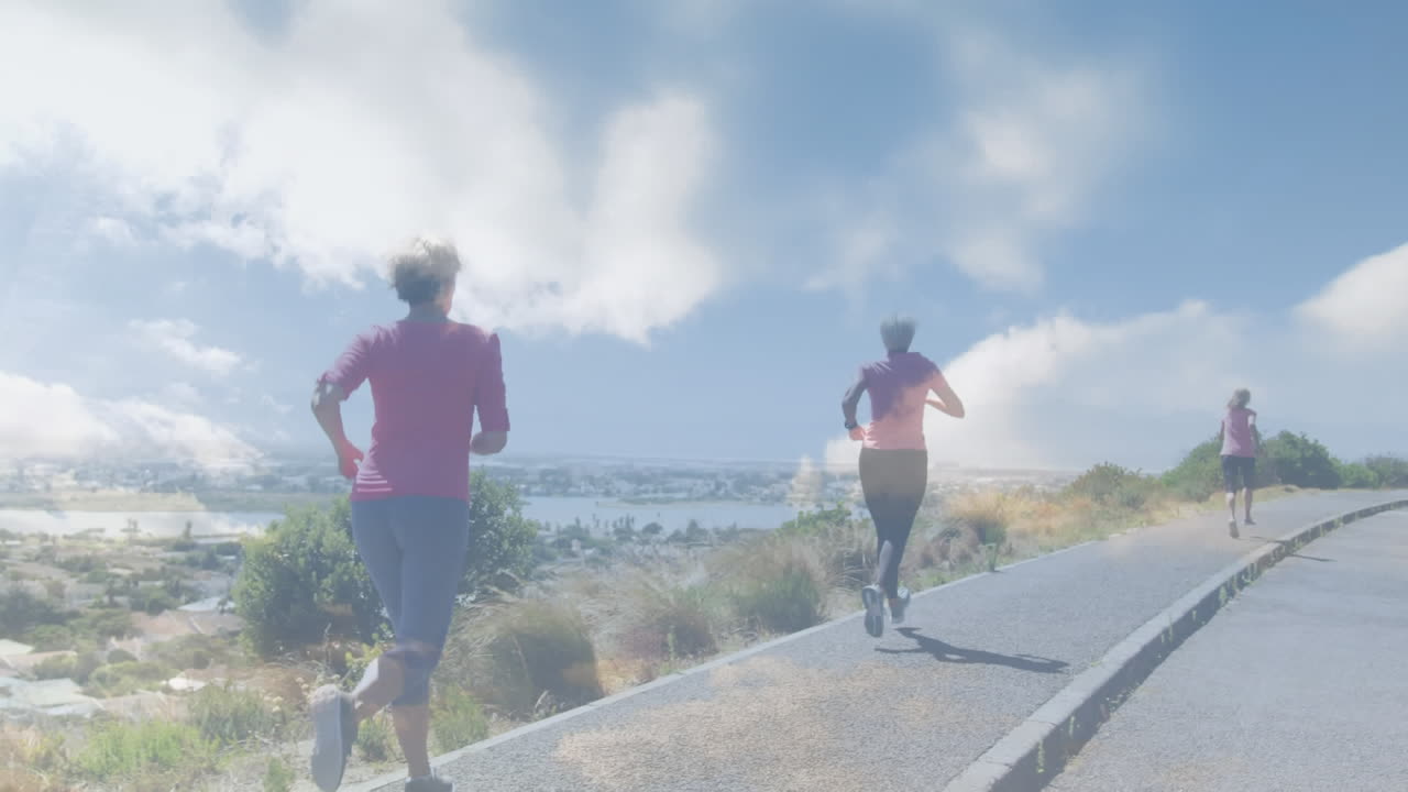 야외에서 달리는 노인들에 대한 반이는 빛의 애니메이션