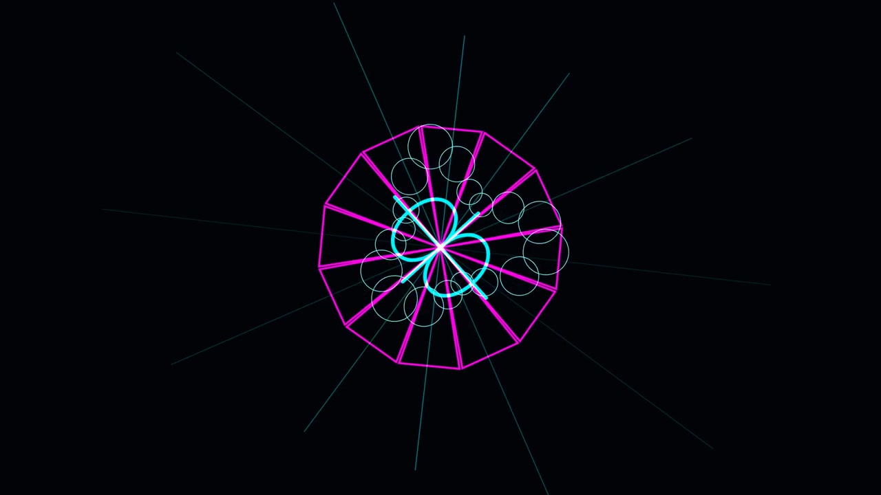 Animazione geometrica astratta con cerchi e linee al neon pulsanti