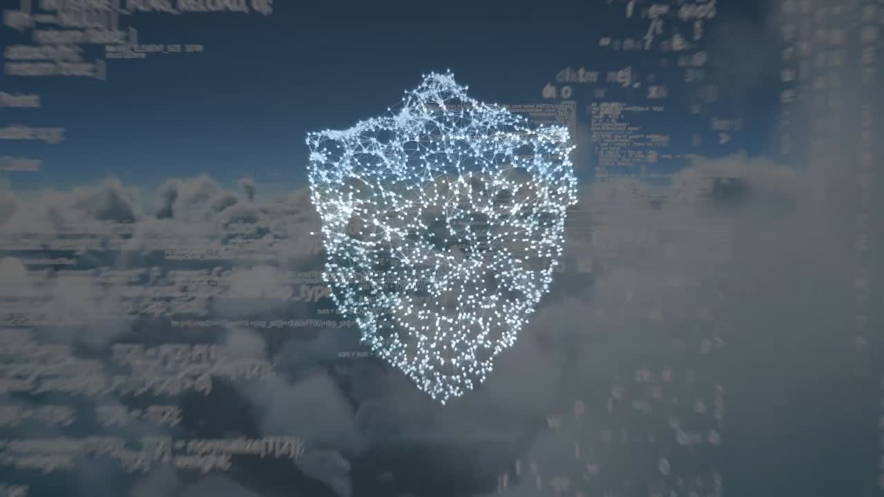 방패와 구름 위의 데이터 처리의 애니메이션