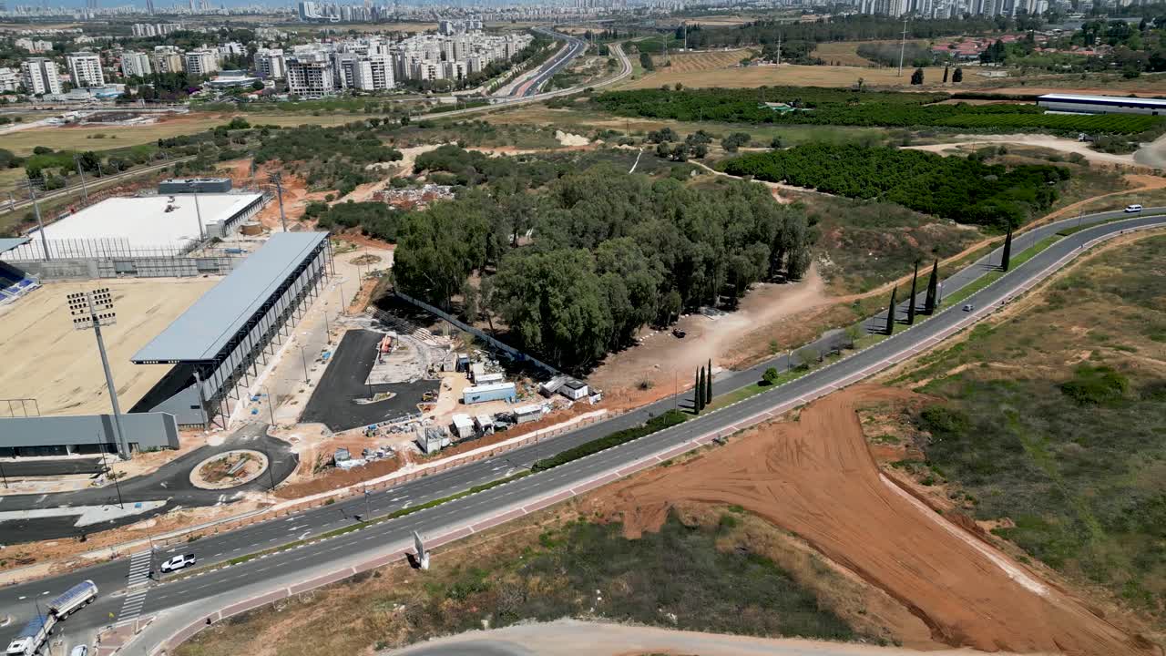 High resolution 4K Video of the new Rehovot City Soccer Stadium during final stages of construction- Israel