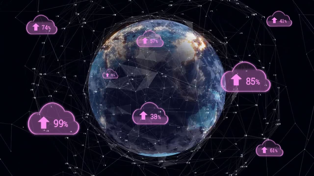 Upload progress clouds and globe