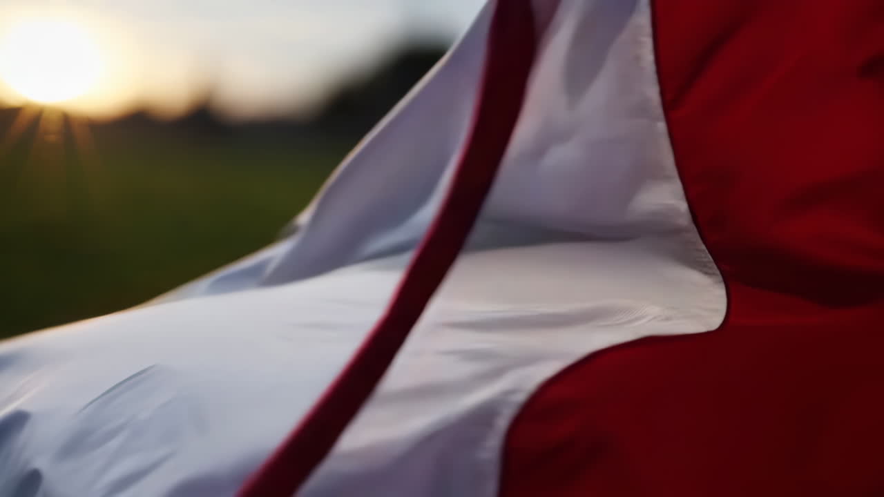 Indonesian flag waving in the wind at sunset