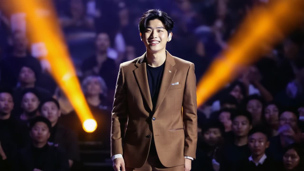 Man in suit performing on stage