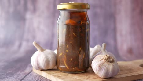 pickled garlic in a glass jar