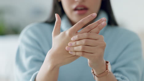 health, hand and massage with woman suffering