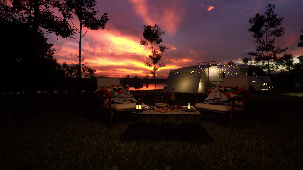 Cena Accogliente in Campeggio al Tramonto