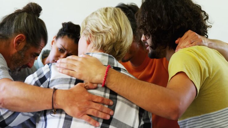 Artists forming huddle in drawing class 4k