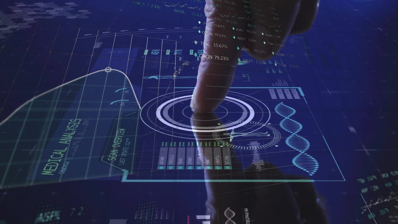 Interacting with animation, finger exploring digital medical data and DNA in school