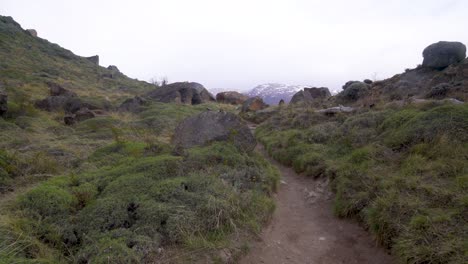 A-hiker-treks-thru-the-wilderness-on-an-adventure-in-cloudy-windswept-Fitz-Roy-National-Park-Argentina-1