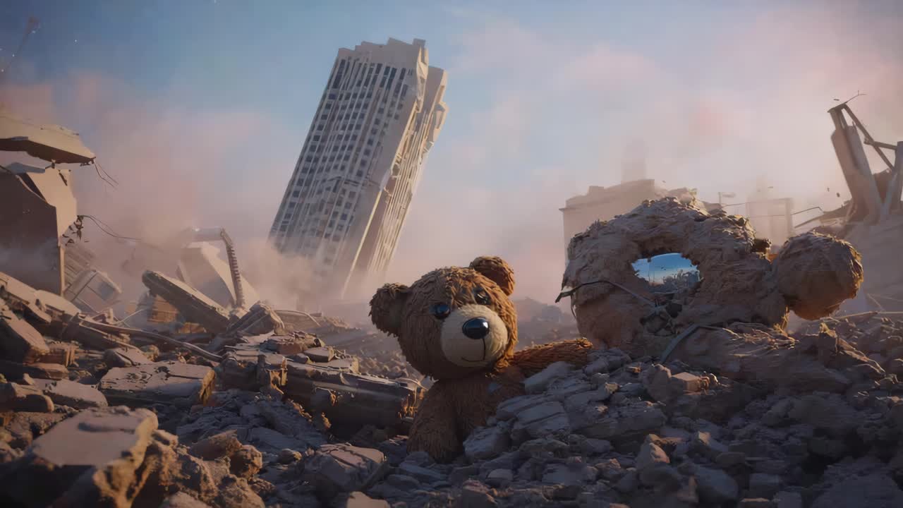 Teddy Bear in Post-Apocalyptic Ruins