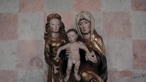 Antique-Holy-Family-Sculpture-Inside-The-Warmian-Museum-In-Lidsbark,-Warmia-Masurian-Voivodeship,-Poland