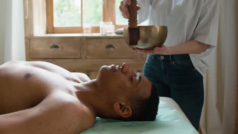 man relaxing on a stretcher