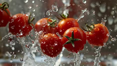 tomates salpicando en el agua