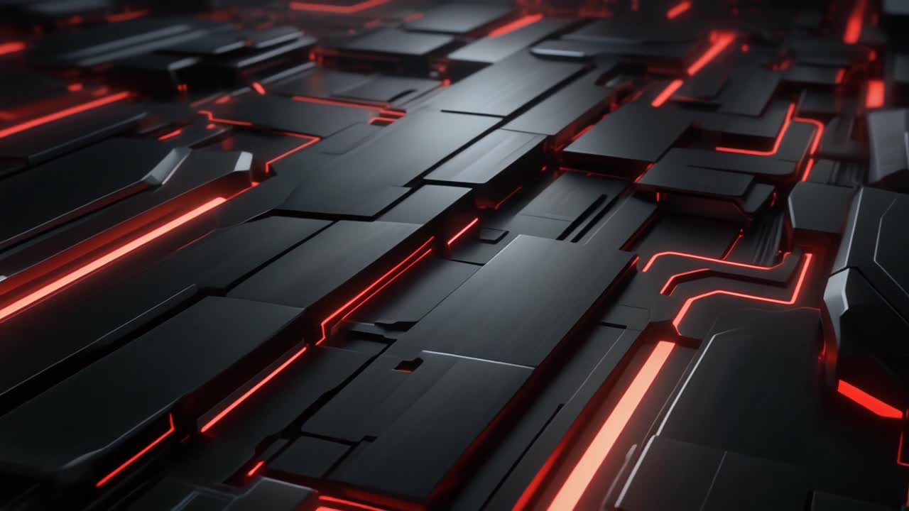 Dynamic Digital Circuit Board with Red Glowing Lines