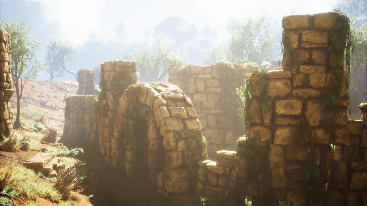 Ancient ruins hidden in misty landscape invite exploration and wonder