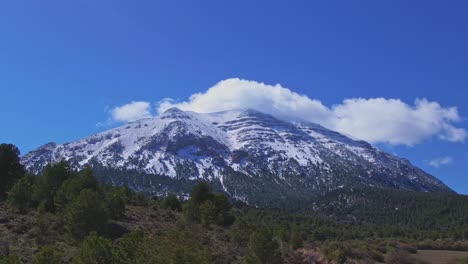 Snowy-mountain-peak-and-moving-clouds-over-the-top