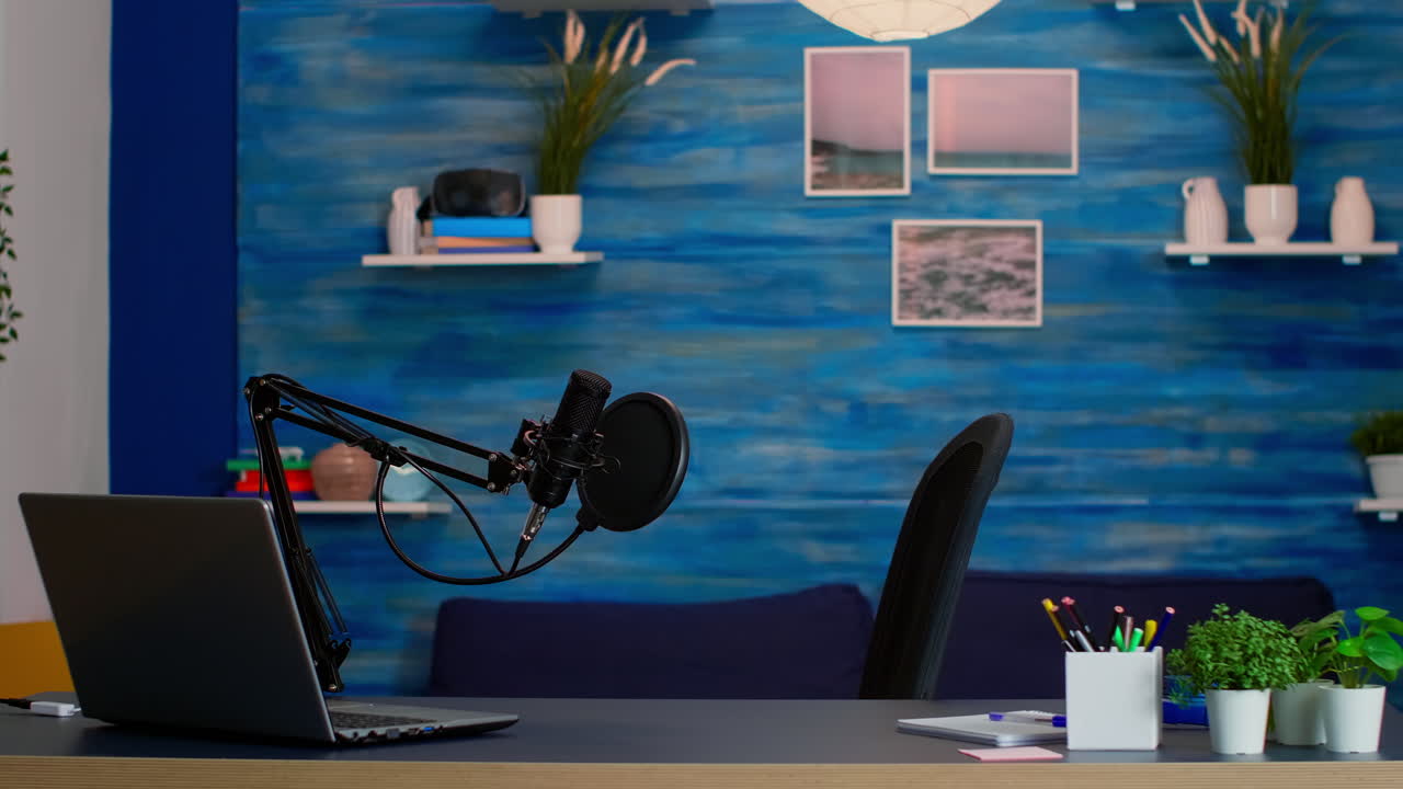 Empty professional setup for recording podcast