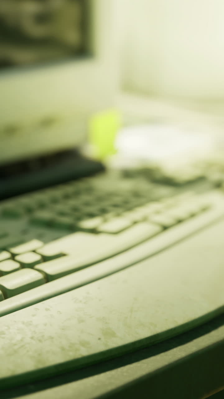 Old computer setup with keyboard and mouse on a work desk