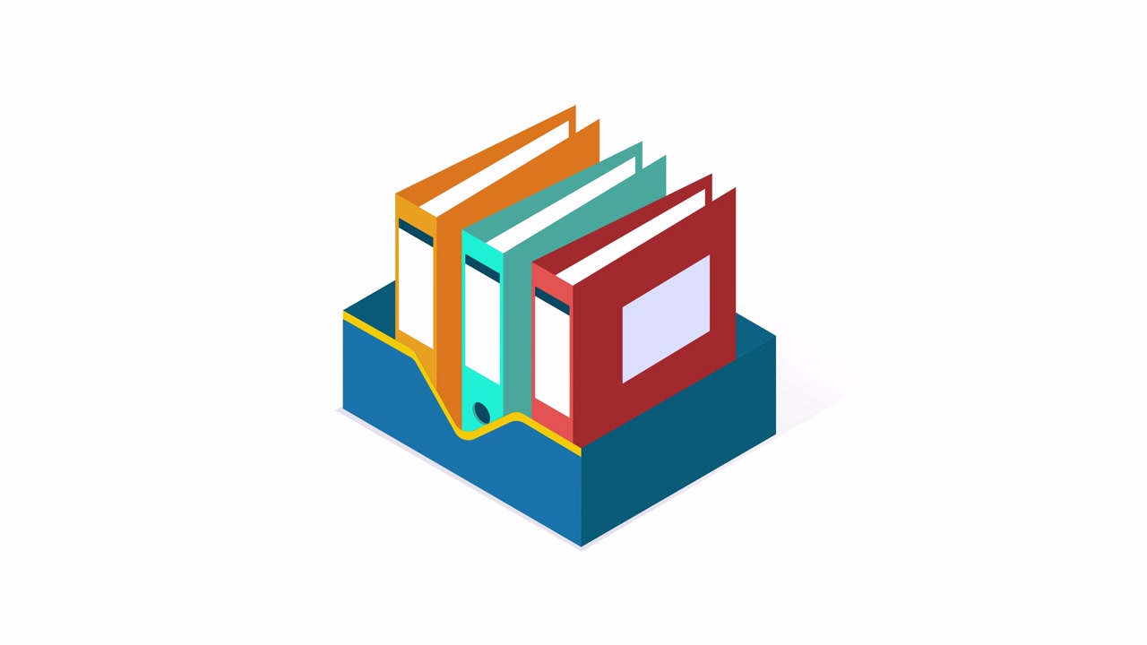 Animated Isometric Inbox Filling and Emptying with Colorful Binders