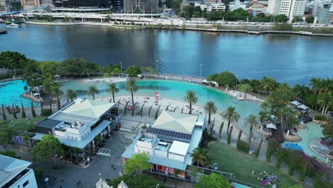 Drone-shot-of-Brisbane-City's-South-Bank-Beach-and-Parklands