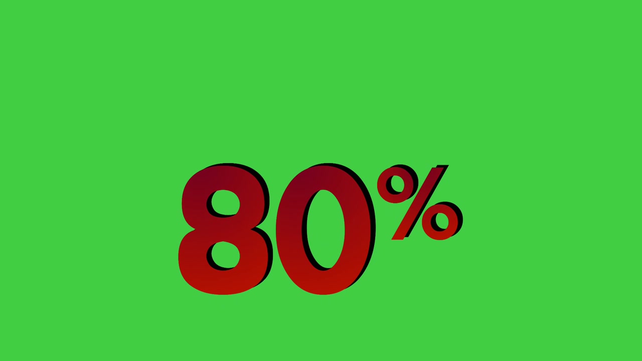 Animation dropped 80% percent sign symbol red color on green screen percentage motion graphics for discount business concept video element