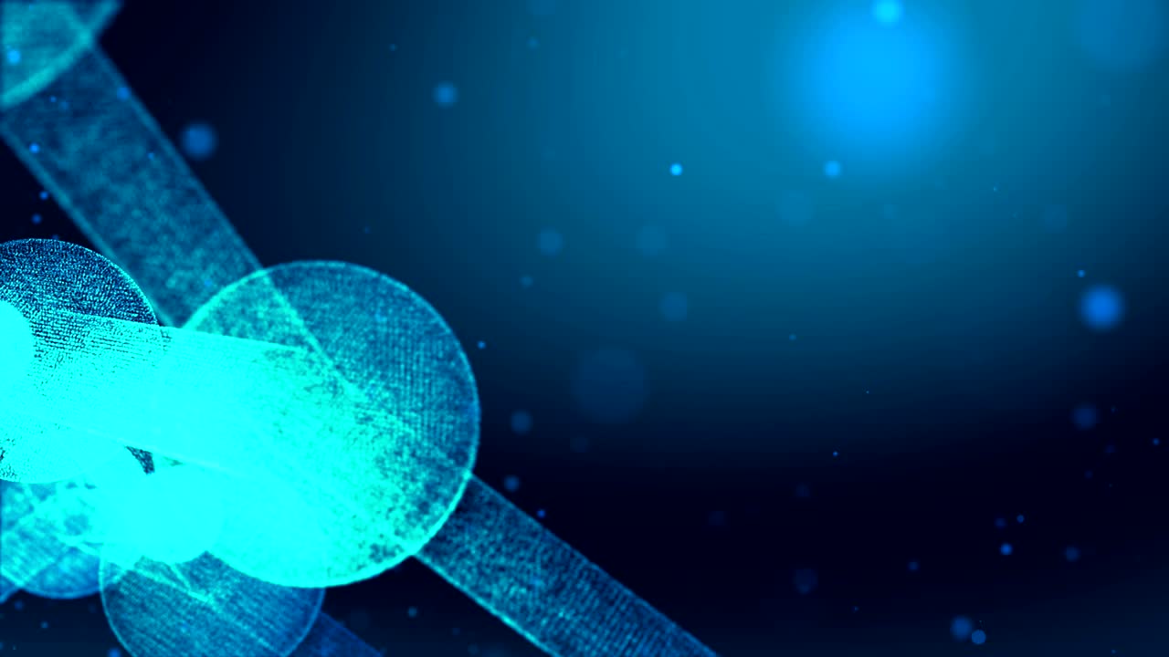 animación por computadora de un modelo 3d de una molécula en un fondo animado azul.