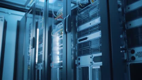 exploring the heart of modern computing: a detailed look into a high-tech data center with server racks and advanced network equipment