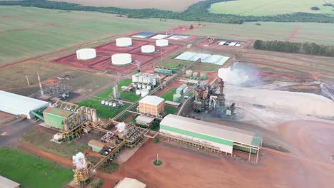 aerial view on biofuel, sugarcane and ethanol factory