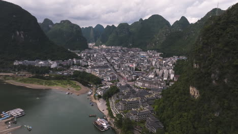 aerial view of guilin, china: li river and karst mountains