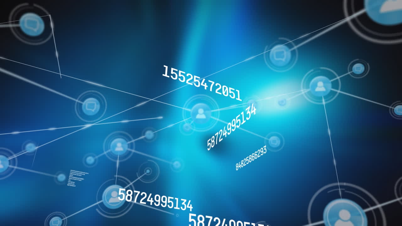 아이콘과 데이터 처리로 연결 네트워크의 애니메이션