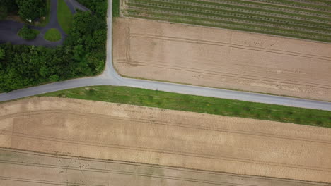 aerial view of farmland and country road intersection