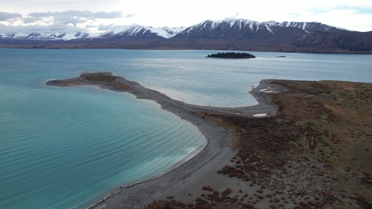 Lake Tekapo And Motuariki Island In South Island, New Zealand - Aerial Drone Shot