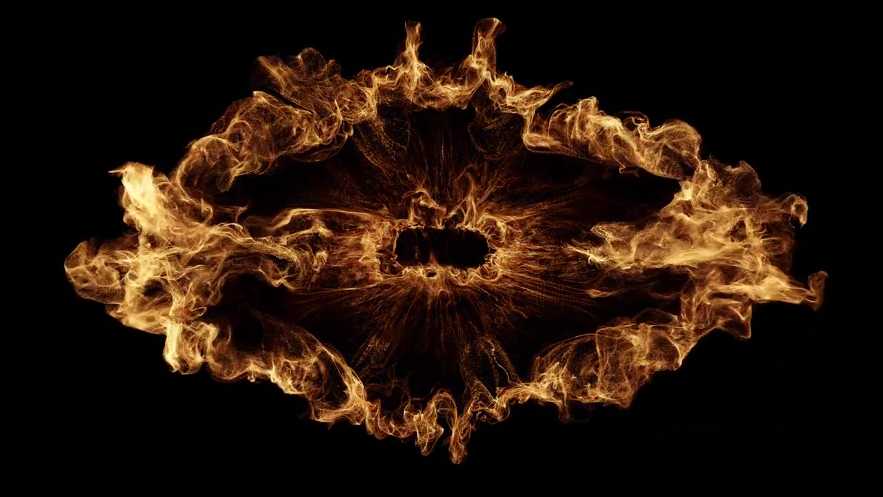 Esplosione astratta di particelle dorate in espansione su sfondo nero