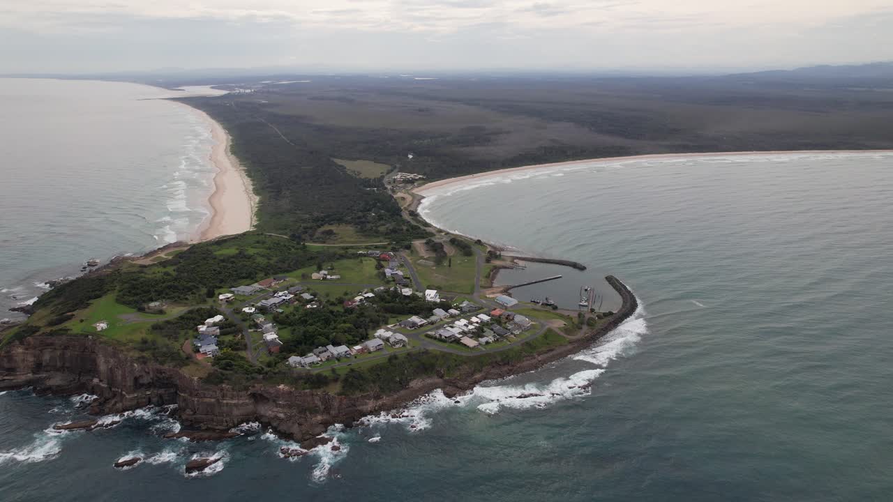 Drone Shot Of Crowdy Head With Harrington And Kylies Beach In New South Wales, Australia