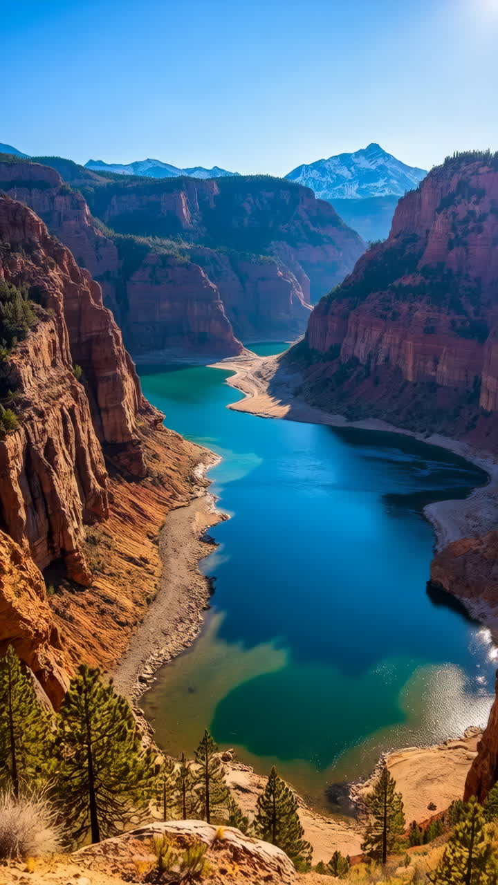Majestuoso paisaje de cañón con río turquesa y montañas distantes