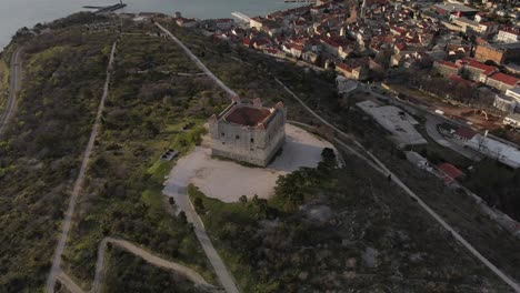 panoramic down of the great landscape in croatia from the fortress of nehaj seen with drone