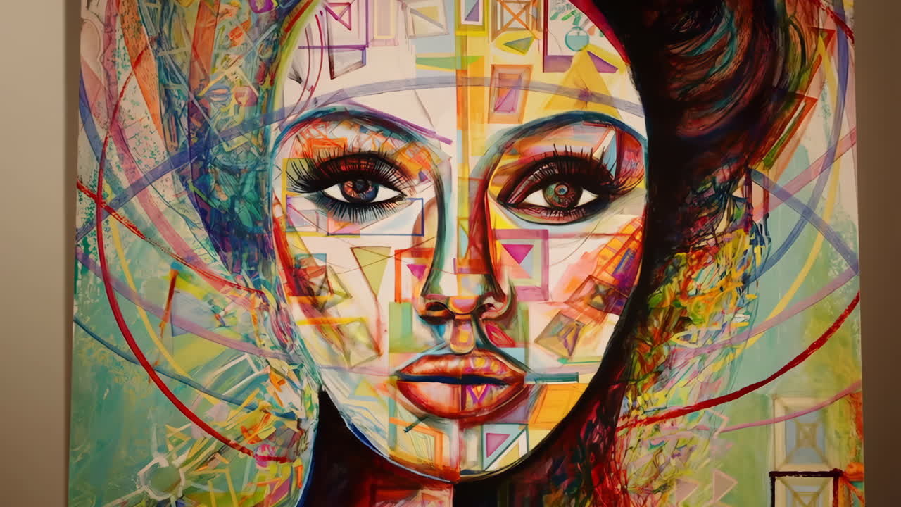 Abstract Geometric Portrait Painting of a Woman