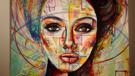 abstract geometric portrait painting of a woman
