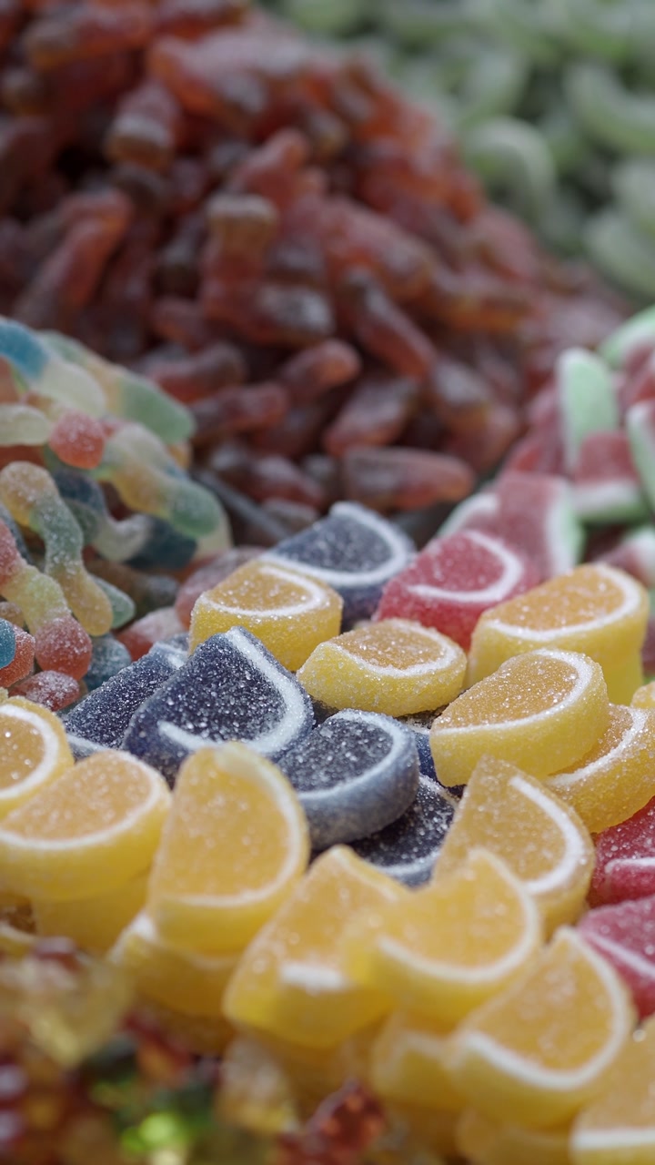 Close-up of Assorted Colorful Gummy Candies on Display
