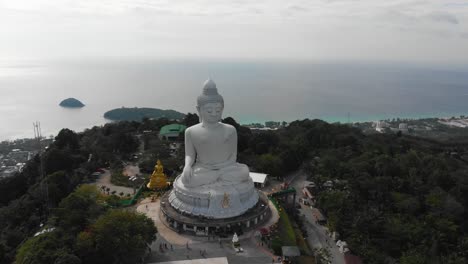 pan over big buddha with a view over the sea in phuket, thailand