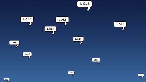 animación digital de texto lol en múltiples burbujas de habla flotando contra un fondo azul