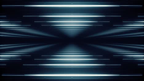 abstracto azul blanco fondo futurista. espacio de brillantes tubos de luz de neón triángulo de astera en fondo negro. tecnología, vj concepto. lámpara led. vista horizontal. bucle sin costuras animación 3d 4k