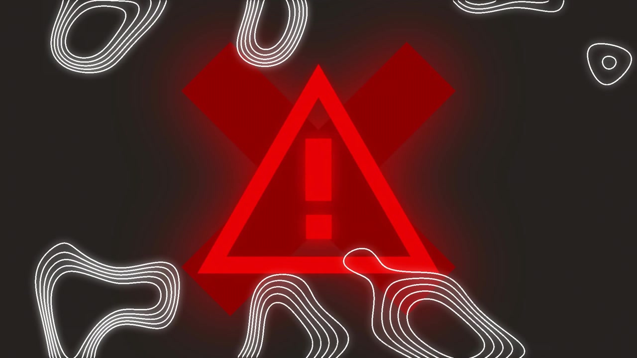 Red glitch bars starting triangle emerging and cross appearing with pulsing shapes signaling alert