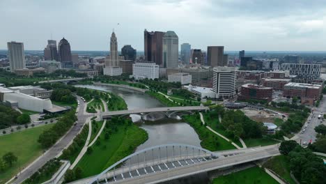 aerial view of columbus, ohio from high above the scioto river